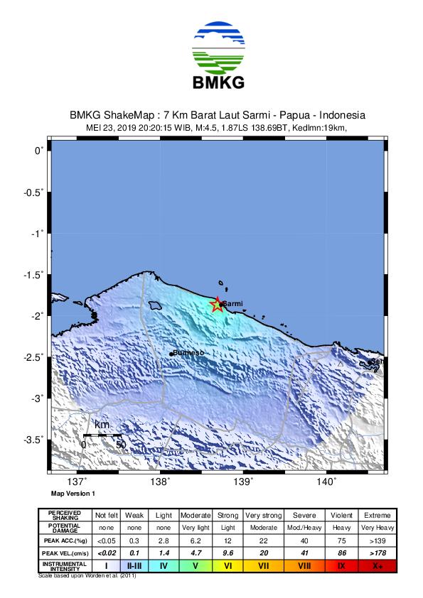 image of GEMPABUMI TEKTONIK M 4.5 MENGGUNCANG WILAYAH SARMI, TIDAK BERPOTENSI TSUNAMI